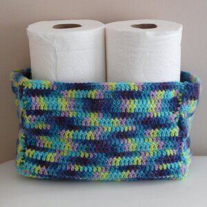 Handmade Crochet Bathroom Storage Utility Basket Collapsible Fold-Away Organizer